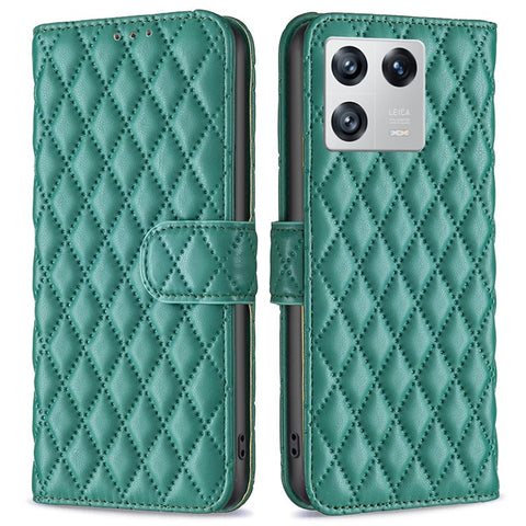 BINFEN COLOR BF Style-14 For Xiaomi 13 Imprinted Rhombus Pattern Magnetic Closure Flip Case PU Leather Wallet Book Stand Phone Cover