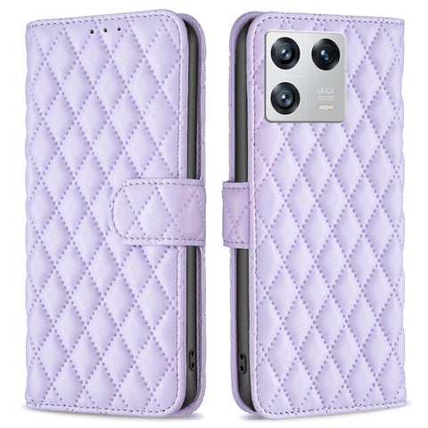 BINFEN COLOR BF Style-14 For Xiaomi 13 Imprinted Rhombus Pattern Magnetic Closure Flip Case PU Leather Wallet Book Stand Phone Cover