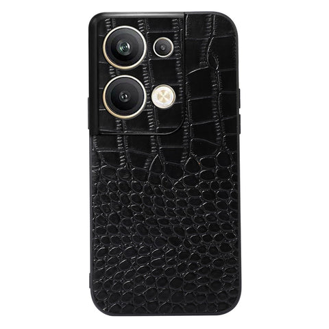 Crocodile Texture Phone Case For Oppo Reno9 Pro+ 5G, Genuine Cowhide Leather Coated PC+TPU Wear-resistant Back Cover