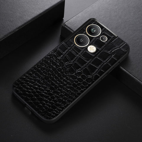 Crocodile Texture Phone Case For Oppo Reno9 Pro+ 5G, Genuine Cowhide Leather Coated PC+TPU Wear-resistant Back Cover