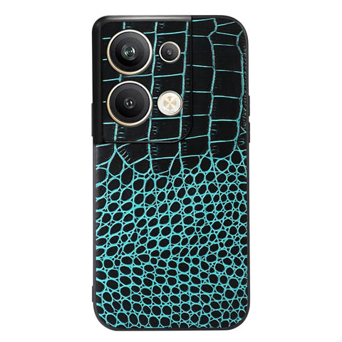Crocodile Texture Phone Case For Oppo Reno9 Pro+ 5G, Genuine Cowhide Leather Coated PC+TPU Wear-resistant Back Cover