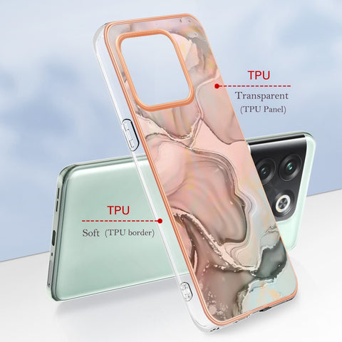 For OnePlus 10T 5G / Ace Pro 5G YB IMD Series-16 Style E Marble Pattern Phone Case 2.0mm TPU Electroplating Frame Protective IMD Cover