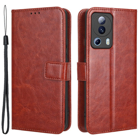 For Xiaomi Civi 2 5G / 12 Lite NE 5G / 13 Lite PU Leather Flip Protective Case Crazy Horse Texture Wallet Magnetic Phone Cover with Strap
