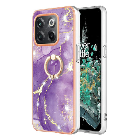 For OnePlus 10T 5G / Ace Pro 5G Case with Ring Kickstand Marble Pattern Electroplating TPU Back Cover