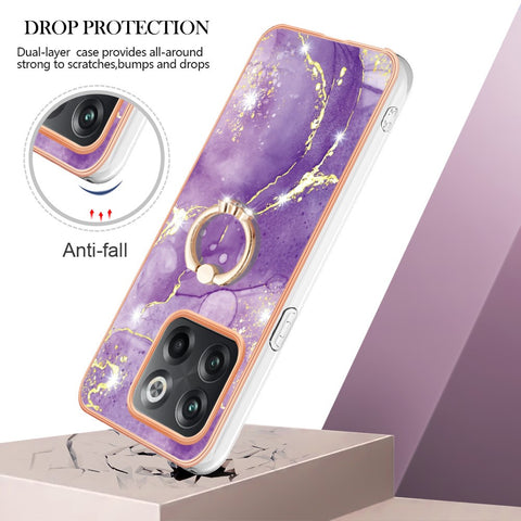 For OnePlus 10T 5G / Ace Pro 5G Case with Ring Kickstand Marble Pattern Electroplating TPU Back Cover