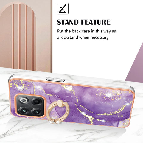 For OnePlus 10T 5G / Ace Pro 5G Case with Ring Kickstand Marble Pattern Electroplating TPU Back Cover