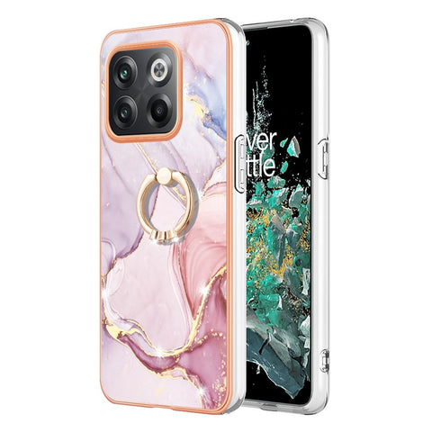 For OnePlus 10T 5G / Ace Pro 5G Case with Ring Kickstand Marble Pattern Electroplating TPU Back Cover