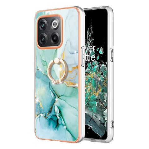 For OnePlus 10T 5G / Ace Pro 5G Case with Ring Kickstand Marble Pattern Electroplating TPU Back Cover
