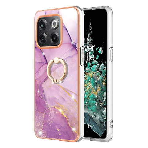 For OnePlus 10T 5G / Ace Pro 5G Case with Ring Kickstand Marble Pattern Electroplating TPU Back Cover