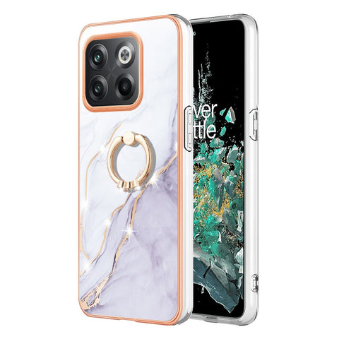 For OnePlus 10T 5G / Ace Pro 5G Case with Ring Kickstand Marble Pattern Electroplating TPU Back Cover