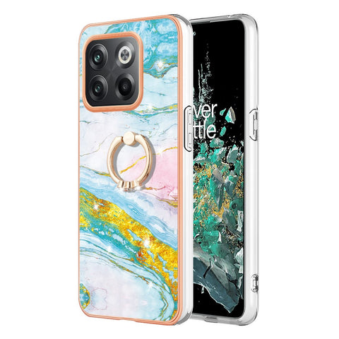 For OnePlus 10T 5G / Ace Pro 5G Case with Ring Kickstand Marble Pattern Electroplating TPU Back Cover