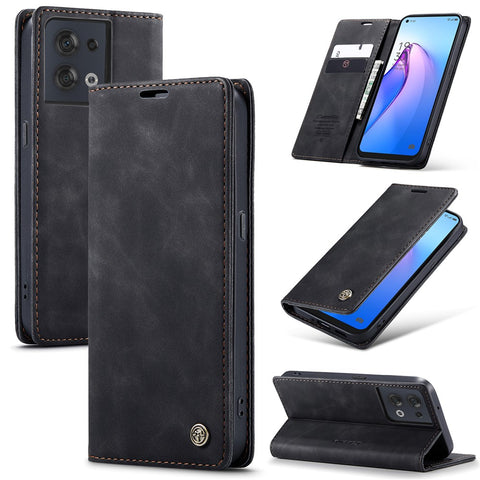 CASEME 013 Series for Oppo Reno8 5G (Global Version) PU Leather Drop-proof Wallet Case Magnetic Auto-absorbed Phone Stand Case