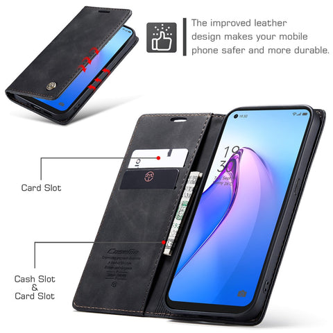 CASEME 013 Series for Oppo Reno8 5G (Global Version) PU Leather Drop-proof Wallet Case Magnetic Auto-absorbed Phone Stand Case