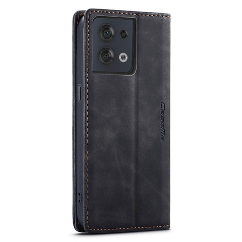 CASEME 013 Series for Oppo Reno8 5G (Global Version) PU Leather Drop-proof Wallet Case Magnetic Auto-absorbed Phone Stand Case