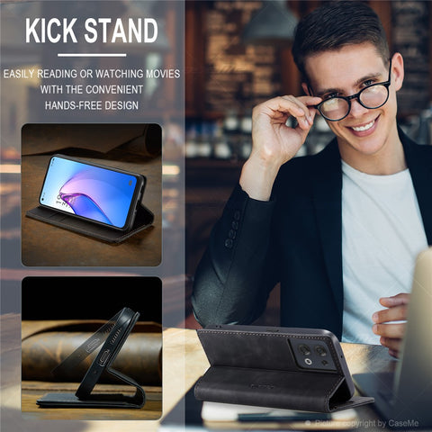 CASEME 013 Series for Oppo Reno8 5G (Global Version) PU Leather Drop-proof Wallet Case Magnetic Auto-absorbed Phone Stand Case