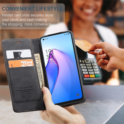 CASEME 013 Series for Oppo Reno8 5G (Global Version) PU Leather Drop-proof Wallet Case Magnetic Auto-absorbed Phone Stand Case