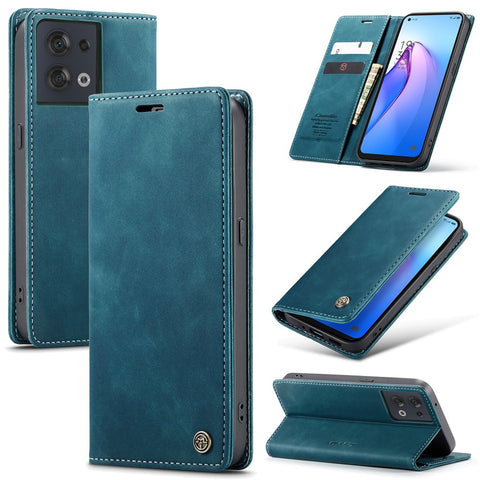 CASEME 013 Series for Oppo Reno8 5G (Global Version) PU Leather Drop-proof Wallet Case Magnetic Auto-absorbed Phone Stand Case