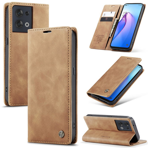 CASEME 013 Series for Oppo Reno8 5G (Global Version) PU Leather Drop-proof Wallet Case Magnetic Auto-absorbed Phone Stand Case