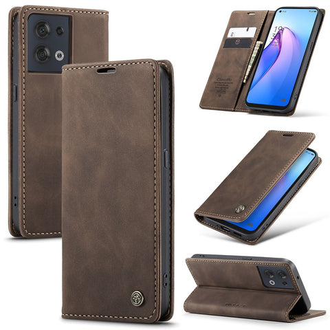 CASEME 013 Series for Oppo Reno8 5G (Global Version) PU Leather Drop-proof Wallet Case Magnetic Auto-absorbed Phone Stand Case