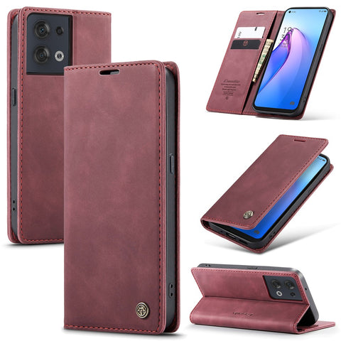 CASEME 013 Series for Oppo Reno8 5G (Global Version) PU Leather Drop-proof Wallet Case Magnetic Auto-absorbed Phone Stand Case