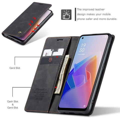 CASEME 013 Series for Oppo A96 5G / Reno7 Z 5G (Global Version)//Reno7 Lite 5G (Global Version) / Reno8 Lite 5G (Global Version) / F21 Pro 5G (Global Version) / Reno8 Z 5G (Global Version) Leather Wallet Phone Stand Case