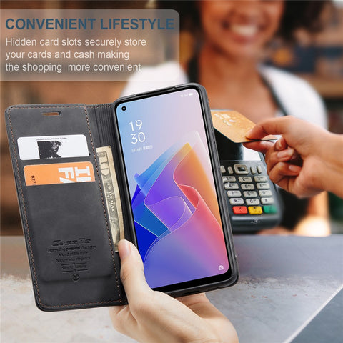 CASEME 013 Series for Oppo A96 5G / Reno7 Z 5G (Global Version)//Reno7 Lite 5G (Global Version) / Reno8 Lite 5G (Global Version) / F21 Pro 5G (Global Version) / Reno8 Z 5G (Global Version) Leather Wallet Phone Stand Case