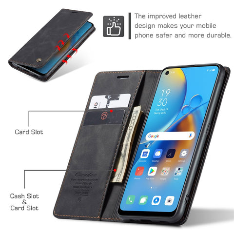 CASEME 013 Series for Oppo F19 / F19s / A74 4G / A95 4G / Reno6 Lite (Global Version) Magnetic Auto-absorbed PU Leather Wallet Case with Stand Function