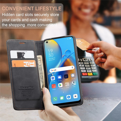 CASEME 013 Series for Oppo F19 / F19s / A74 4G / A95 4G / Reno6 Lite (Global Version) Magnetic Auto-absorbed PU Leather Wallet Case with Stand Function