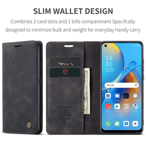 CASEME 013 Series for Oppo F19 / F19s / A74 4G / A95 4G / Reno6 Lite (Global Version) Magnetic Auto-absorbed PU Leather Wallet Case with Stand Function