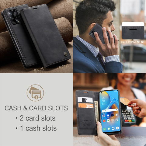 CASEME 013 Series for Oppo F19 / F19s / A74 4G / A95 4G / Reno6 Lite (Global Version) Magnetic Auto-absorbed PU Leather Wallet Case with Stand Function