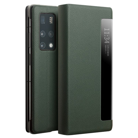 QIALINO Shockproof Cover for Huawei Mate X2 Genuine Cowhide Leather Phone Case Anti-Fall Phone Case with View Window