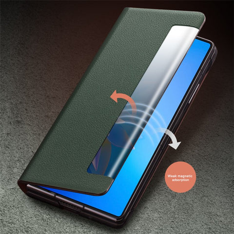 QIALINO Shockproof Cover for Huawei Mate X2 Genuine Cowhide Leather Phone Case Anti-Fall Phone Case with View Window