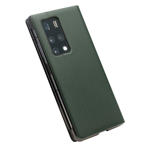 QIALINO Shockproof Cover for Huawei Mate X2 Genuine Cowhide Leather Phone Case Anti-Fall Phone Case with View Window