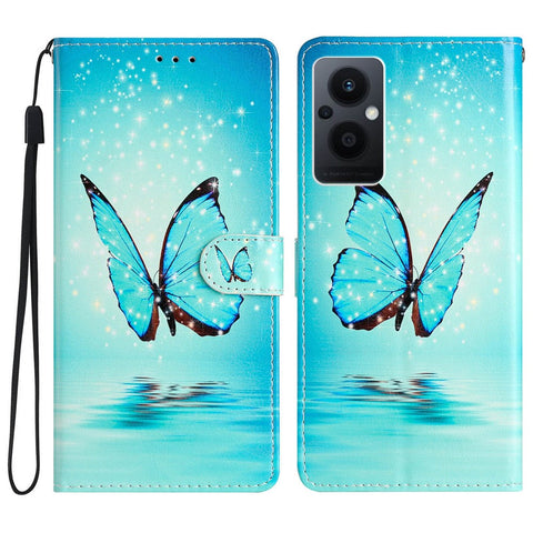 For Oppo Reno8 Lite 5G / Reno7 Z 5G PU Leather Wallet Case Magnetic Closure Stand Full Protection Folio Flip Pattern Printing Phone Cover with Strap