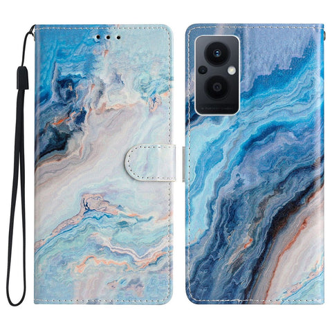 For Oppo Reno8 Lite 5G / Reno7 Z 5G PU Leather Wallet Case Magnetic Closure Stand Full Protection Folio Flip Pattern Printing Phone Cover with Strap