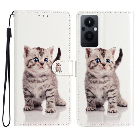 For Oppo Reno8 Lite 5G / Reno7 Z 5G PU Leather Wallet Case Magnetic Closure Stand Full Protection Folio Flip Pattern Printing Phone Cover with Strap