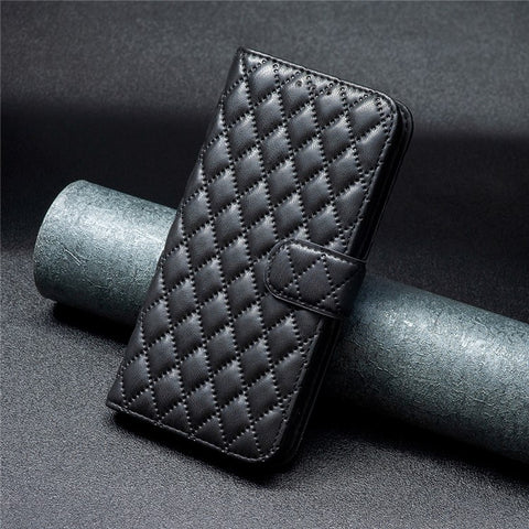 BINFEN COLOR BF Style-14 For Motorola Moto G72 4G Imprinted Rhombus Pattern Phone Case PU Leather Wallet Stand Shockproof Cell Phone Cover