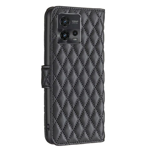 BINFEN COLOR BF Style-14 For Motorola Moto G72 4G Imprinted Rhombus Pattern Phone Case PU Leather Wallet Stand Shockproof Cell Phone Cover