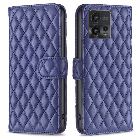 BINFEN COLOR BF Style-14 For Motorola Moto G72 4G Imprinted Rhombus Pattern Phone Case PU Leather Wallet Stand Shockproof Cell Phone Cover