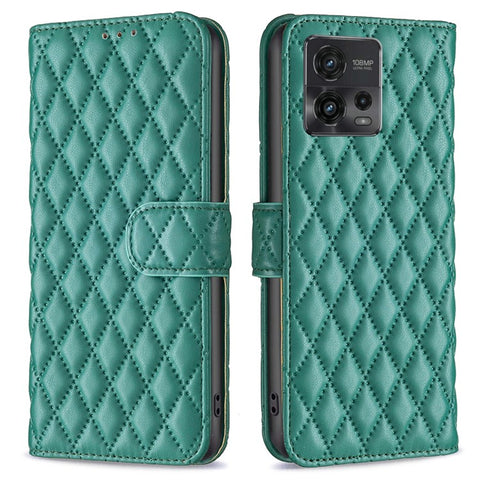 BINFEN COLOR BF Style-14 For Motorola Moto G72 4G Imprinted Rhombus Pattern Phone Case PU Leather Wallet Stand Shockproof Cell Phone Cover