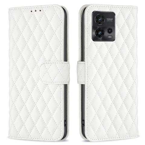 BINFEN COLOR BF Style-14 For Motorola Moto G72 4G Imprinted Rhombus Pattern Phone Case PU Leather Wallet Stand Shockproof Cell Phone Cover