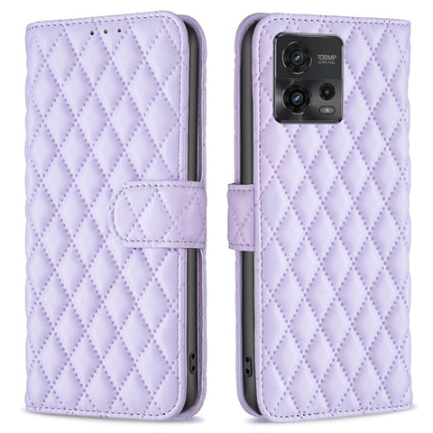 BINFEN COLOR BF Style-14 For Motorola Moto G72 4G Imprinted Rhombus Pattern Phone Case PU Leather Wallet Stand Shockproof Cell Phone Cover