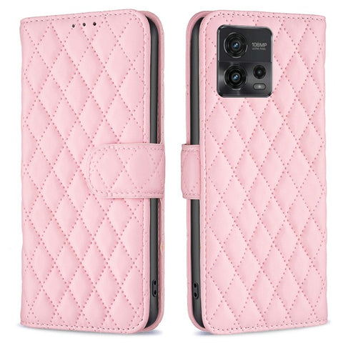 BINFEN COLOR BF Style-14 For Motorola Moto G72 4G Imprinted Rhombus Pattern Phone Case PU Leather Wallet Stand Shockproof Cell Phone Cover