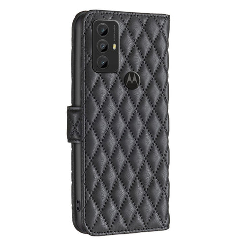 BINFEN COLOR BF Style-14 For Motorola Moto G Play (2023) 4G Imprinted Rhombus Pattern Scratch-resistant Phone Case PU Leather Flip Wallet Stand Cover