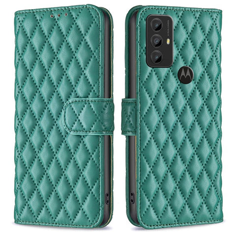 BINFEN COLOR BF Style-14 For Motorola Moto G Play (2023) 4G Imprinted Rhombus Pattern Scratch-resistant Phone Case PU Leather Flip Wallet Stand Cover