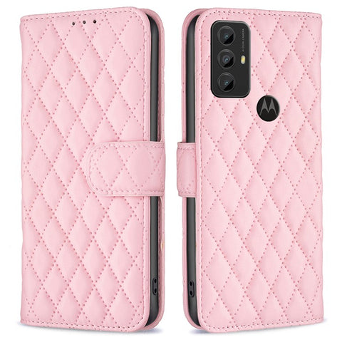 BINFEN COLOR BF Style-14 For Motorola Moto G Play (2023) 4G Imprinted Rhombus Pattern Scratch-resistant Phone Case PU Leather Flip Wallet Stand Cover