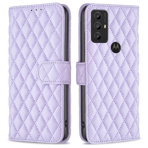 BINFEN COLOR BF Style-14 For Motorola Moto G Play (2023) 4G Imprinted Rhombus Pattern Scratch-resistant Phone Case PU Leather Flip Wallet Stand Cover