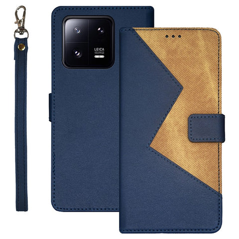 IDEWEI For Xiaomi 13 5G Card Slots Phone Case Color Splicing PU Leather Magnetic Clasp Foldable Stand Cover with Wrist Strap