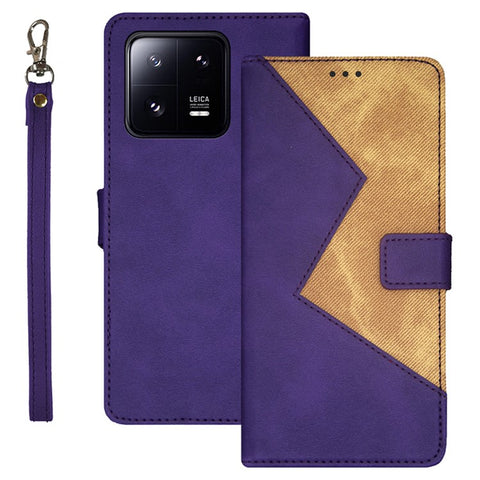 IDEWEI For Xiaomi 13 5G Card Slots Phone Case Color Splicing PU Leather Magnetic Clasp Foldable Stand Cover with Wrist Strap