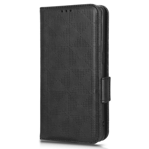For Oppo Reno9 Pro+ 5G Imprinted Triangle Pattern PU Leather Protective Phone Cover Flip Wallet Stand Case with Hand Strap